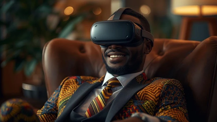 A man wearing a virtual reality headset